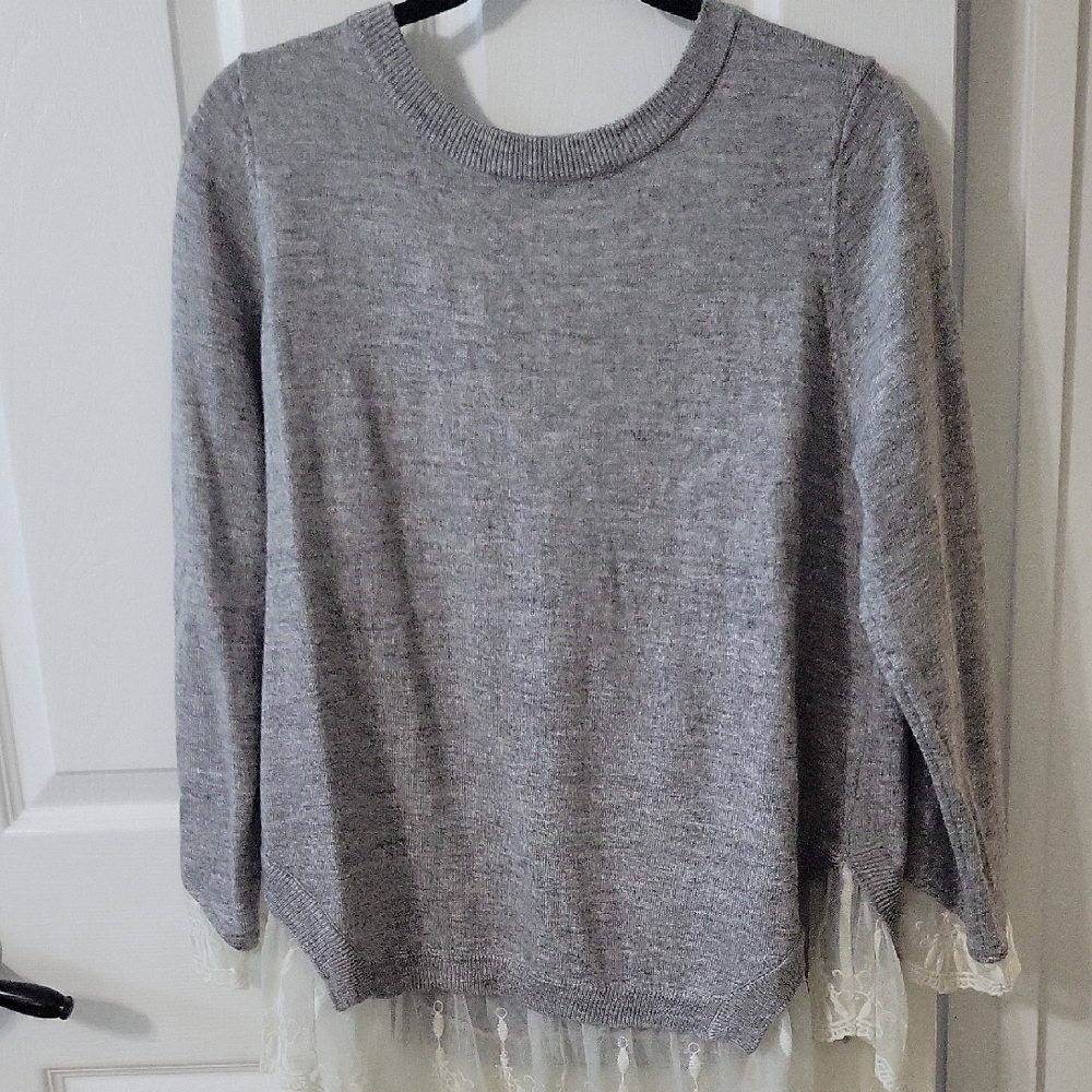 H&M Gray Sweater with Lace Trim